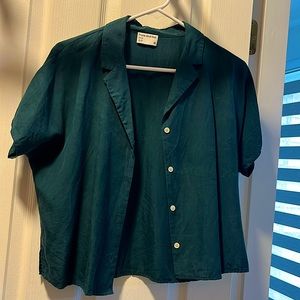 Frank & Oak V-Neck Blouse in Dark Green